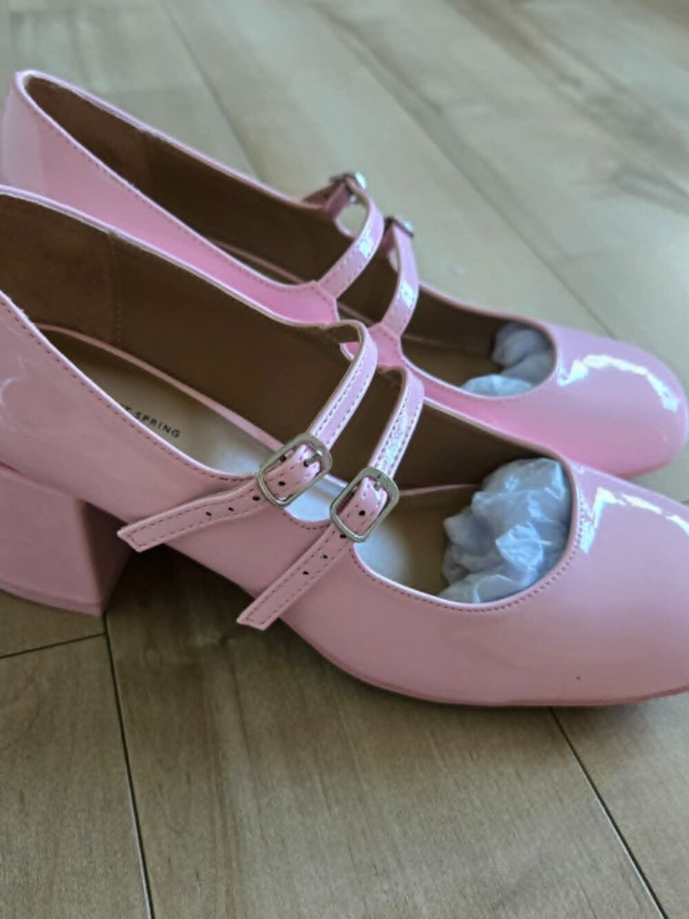 Call It Spring Pink Patent Double Strap Mary Jane Block Heels Size 10 NIB